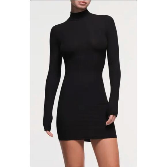 SKIMS Soft Lounge Turtleneck Long Sleeve Minidress Size 2X Black Mock Neck Dress - Picture 1 of 8